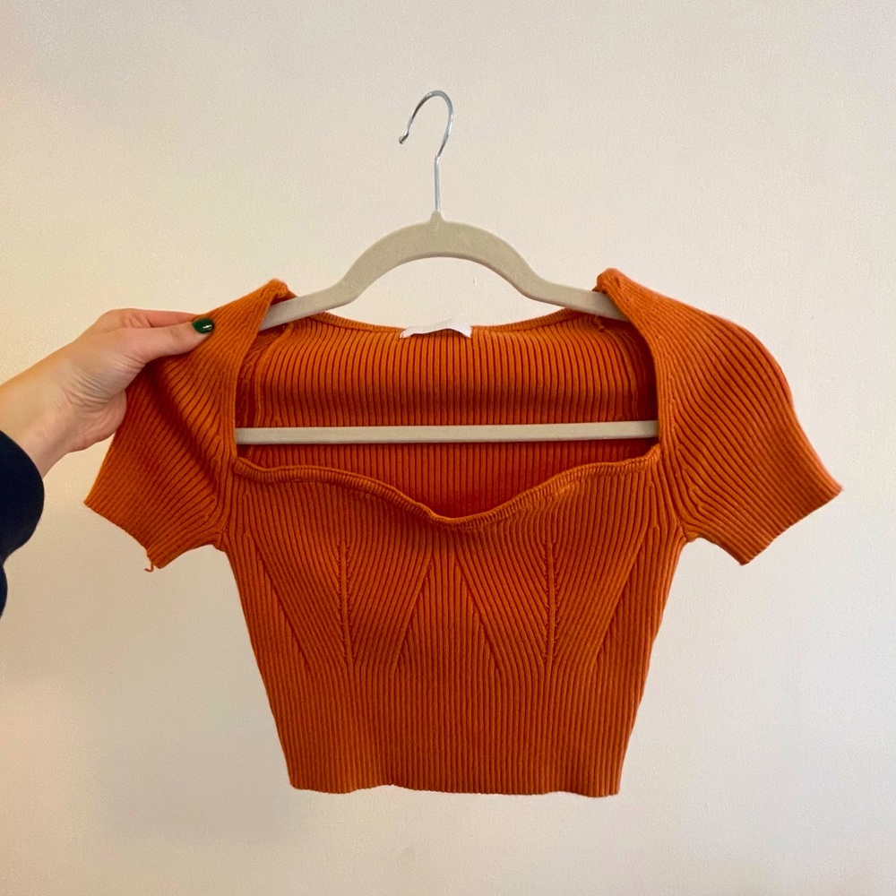 Minnie Structured Bodice Knit Top in Burnt Orange